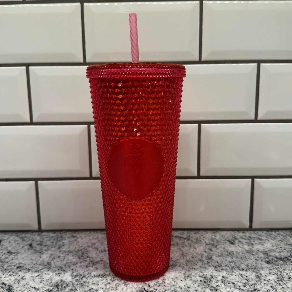 Starbucks Red Gem Studded Tumbler 24 oz Venti Reusable Cup With Straw